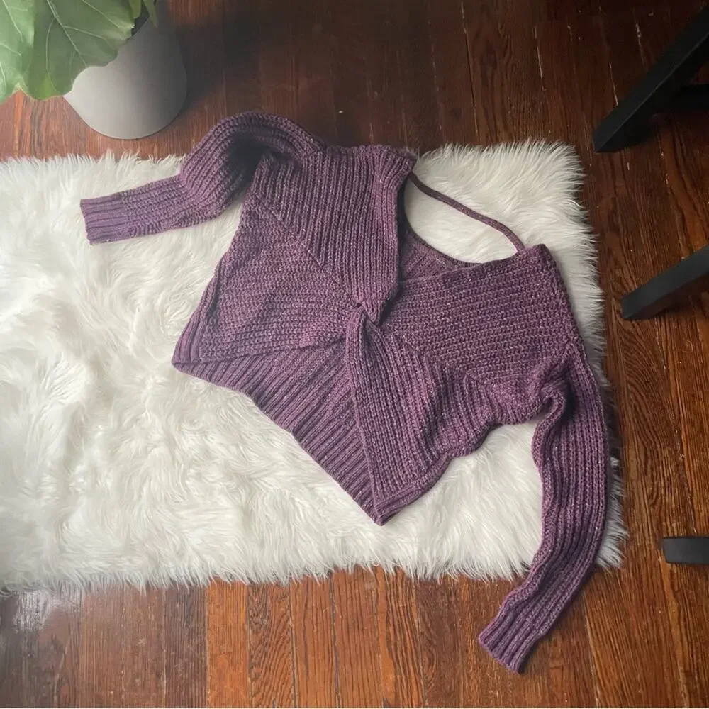 Purple Open Back Crop Sweater Size small